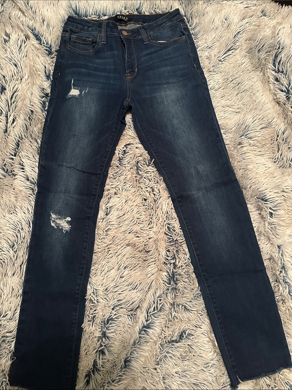 AKIRA Dark Blue Distressed Skinny Jeans